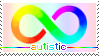 deviantart stamp with a rainbow infinity sign symbolizing neurodivergent pride and text reading 'autistic'